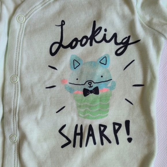joe fresh pastel green snap kimono style long sleeve bodysuit 3-6 months baby - Picture 2 of 6